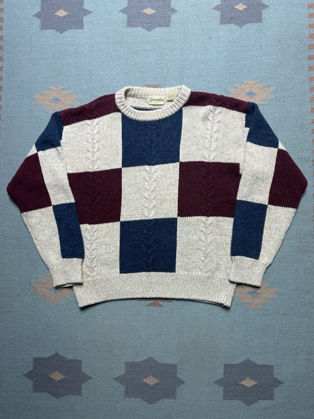 Vintage St John’s bay pullover sweater cotton ramie knit color block adult large
